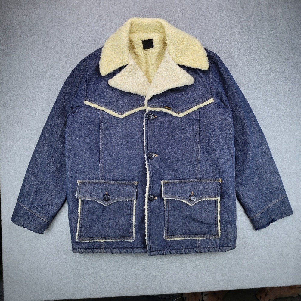 Roebucks Denim Jacket Mens XL Blue Sherpa Lined Western Faux Shearling Vintage